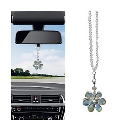 KHGUZ Bling Flower Car Rear View Mirror Pendant, Cute Crystal Auto Rearview Hanging Ornament, Vehicle Interior Charm Hanger Decoration Accessories, Universal for SUV, Sedan, Trucks (Dark Green)