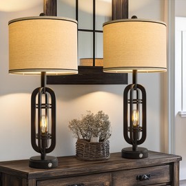 G-SAFAVA 27.25'' Table Lamps Set of 2 for Living Room Bedroom Industrial Farmhouse Metal Touch Lamps with USB A+C Ports, Night Light Vintage Nightstand Bedside Lamp, Bulbs Included, Black