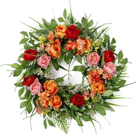 Spring Summer Wreaths for Front Door 18 Inch Artificial Peony Wreath with Green Leaves Outside Colorful Floral Farmhouse Wreath for All Season Indoor Outdoor Wedding Porch Festival Decor
