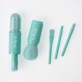 Travel Makeup Brushes Set, 4 in 1 Mini Cute Makeup Brush Retractable Professional Foundation Blending Powder Eye Shadow Brush for Women Facial Cosmetics Makeup Brush Set (Blue)