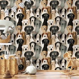 HAOKHOME Vintage Dog Wallpaper Peel and Stick Textured Black Renter Friendly Wall Paper for Bathroom Decor 17.3in x 6.6ft