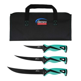 danco Pro Series Roll Up Bag Kit | 5" & 7" Fillet Knives and 9" Stout Knife | Full Tang German G4116 Stainless-Steel Blades with Teflon Coating, Nylon Roll Up Sheath, Perfect for Saltwater Fishing & Hunting (Sandstorm)