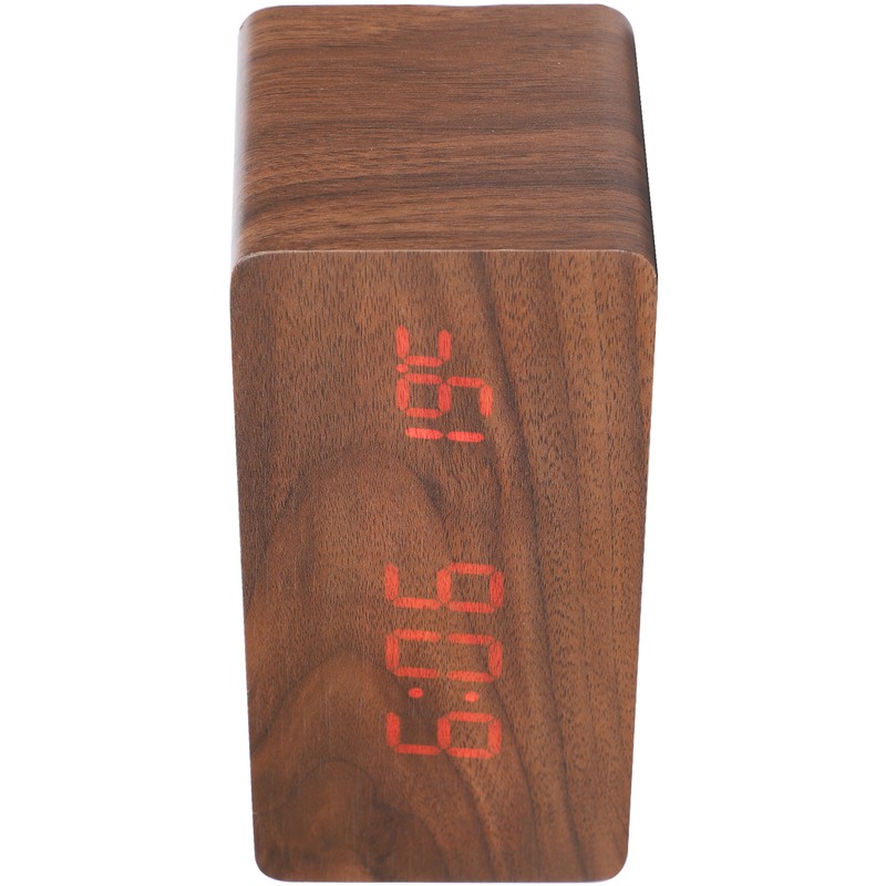 Wireless Charging Clock Digital LED Electronic Alarm Rectangular Wooden Bedside