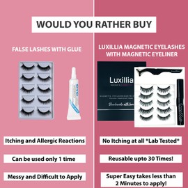 Luxillia Luxillia Magnetic Eyelashes with Eyeliner 7 Piece Set, Most Natural Looking Magnetic Lashes Kit with Applicator, Best 8D, 3D Look, Reusable Fake Eye Lash, No Glue, Strongest Waterproof Liquid Liner