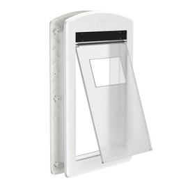 MAVRICFLEX White Frame Large Dog Door, Plastic Dog Door with Sliding Lock Panel and Magnetic Hard Flap, Doggie Door for Dogs Up to 80LBS, Large