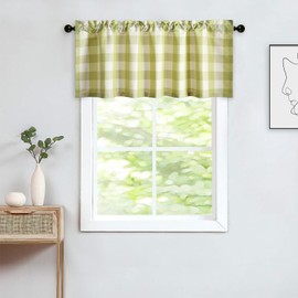 VOGOL Buffalo Check Green and White Gingham Plaid Valances for Windows of Kitchen Modern Style Linen Textured 18 Inch Long Rod Pocket Valance for Small Windows, One Panel