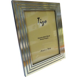 Tizo 5" X 7" Turquoise and Silver Striped Wooden Frame, Made in Italy