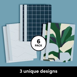PAPERAGE 6-Pack Composition Notebook Journals, 140 Pages, 3 Unique Decorative Covers with College Ruled Lined Paper, (Minimalist Floral), 7.5 in x 10 in – Notebooks for School, Office, or Home