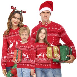 Aiboria Matching Family Ugly Christmas Reindeer Snowflakes Sweater Pullover for Women