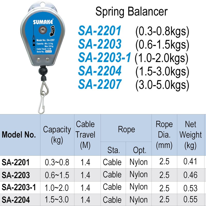 Spring Tool Balancer Retractor (.6-1.8lb), (Sumake SA-2201)