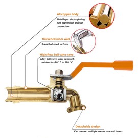 Brass Garden Tap,1/2 Inch Inlet and 3/4 Inch Outlet Outside Taps,Rust and Antifreeze Output Faucet with 2 Hose Connectors for Garden Washing Machine Rain Barrel