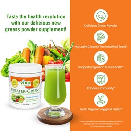 Viva Vitamins Greater Greens Detox Cleanse - Super Greens Powder for Bloating Relief for Women & Men, Mixed Greens Powder for Improved Digestive Health & Gut Health, Juice Cleanse, Green Juice, 10 Oz