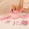 SKYDUE Pink Desk Accessories 10Pcs, Rotating Pen Holder for Desk,