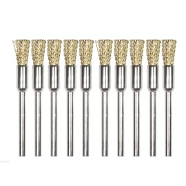 Wire Brush Set, 10 Pack, 5mm Brass Bristles, 3mm Shank for Drill Polishing and Metal Cleaning