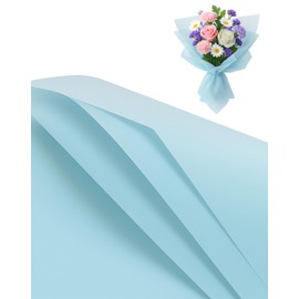 TINGSING 40 Sheets Blue Flower Wrapping Paper Waterproof 22.5 Inch Korean Paper for Bouquets Florist Supplies Wrapping for Crafts Gift Wrapping