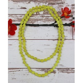 MGR MY GEMS ROCK! 36 Inch 7.50MM to 8MM Polished Genuine Lemon Jade Endless Infinity Chakra Mala Style Beaded Strand Necklace.
