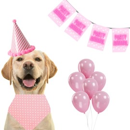 Emma Bunting Pink Dog Birthday Party Supplies Cute doggy bandana set with happy birthday banner Party animal balloons puppy birthday for small medium large dog pets