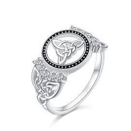 HOOHWE Celtic Ring for Women 925 Sterling Silver Rings for Women Trinity Ring Celtic Jewellery for Women Girls Ring Size 54, Sterling Silver