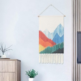 LOMOHOO Macrame Woven Wall Hanging Tapestry Boho Chic Wall Decor Geometric Art Bohemian Decoration for Apartment Home Dorm Room Backdrop (Waves)