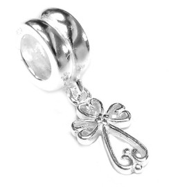 Queenberry Sterling Silver Little Filigree Heart Cross Dangle Faith Bead For European Charm Bracelets