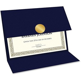 Geographics Certificate Holders - Tri-Fold Navy Linen 9.25x12.5 Inches - Embossed Die-Cut 80 lb Cover Stock - Silver Medallion Foil Stamp - Ideal for Awards - 218 GSM Document Holder