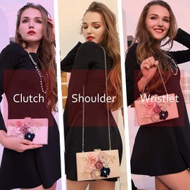 Milisente Women Clutches Bag Flower Satin Evening Bags Wedding Handbag (Navy Blue)