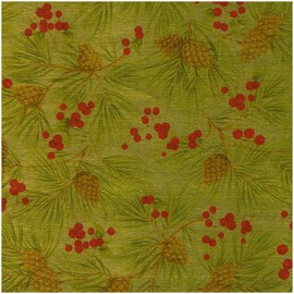 Caspari Evergreen And Berries Gold Foil Roll Wrap - includes 3 Roll