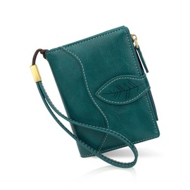 CONISY Small Wallet for Women, Compact Bifold Leather Wallet with Wristlet RFID Blocking Womens Wallet, Peacock Blue, Modern