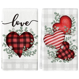 YUNHENTONG Valentine Kitchen Towel Set of 2, Love Valentine's Day Kitchen Towels, Tea Towels, 40 x 58 cm Valentine's Day Kitchen Towel Set, Hand Towels/Tea Towels for Wedding Anniversary