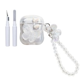 Fycyko Compatible with AirPods Case with Girls Cute Clear Glitter Butterfly Flowers Design Soft TPU Cover Case+Butterfly Crystal Chain for Airpods 2 &1-Butterfly