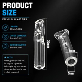 Gtysmox 20 Pcs Reusable Glass Filter Tips for Rolled Paper Cones, 8mm OD 5mm ID x 35mm Length, Clear Borosilicate Glass Flat Mouthpiece Set, Easy to Clean