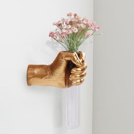 Escultura de pared dorada hecha a mano con jarrón, estatua única para pared, decoración para el hogar