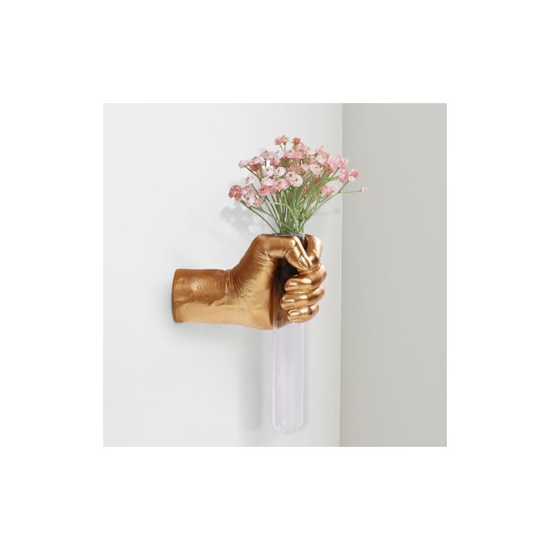 Escultura de pared dorada hecha a mano con jarrón, estatua