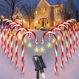 12 Pack Upgraded Solar Christmas Candy Cane Lights, 8 Modes Solar Christmas Pathway Lights with Snowflake, Waterproof Christmas Decorations Outdoor for Patio Garden Yard