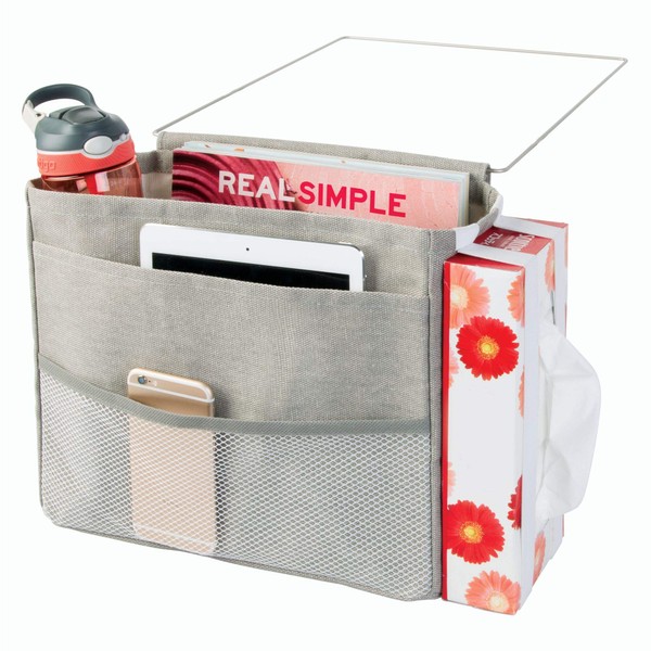 iDesign Wren Cotton Bedside Caddy, 3-Pocket Storage Organizer for Phone,