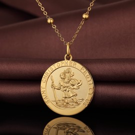 St Christopher Necklace Saint Christopher Necklace for Men St Christopher Medal Gold Plated St Necklace for Women Men St Christopher Protector Talisman Pendant 20 Inch
