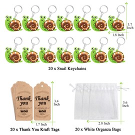 KeeStar 60 Pack Keyring Party Favor Packs with 20 Snail Keyrings, 20 Thank You Tags and 20 Souvenir Bags for Baby Shower, Birthday Party Goodie Bag Stuffers, School Carnival Rewards, Classroom Prize