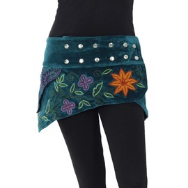 PUREWONDER SK23 Women's Lace Wrap Skirt Velvet Kidney Warmer, Blue 1