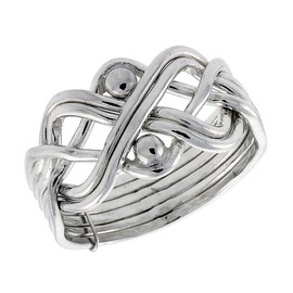 Sterling Silver 6-Piece Puzzle Ring Wire Wrapped with Beads for Men and Women 11.5mm wide size 10