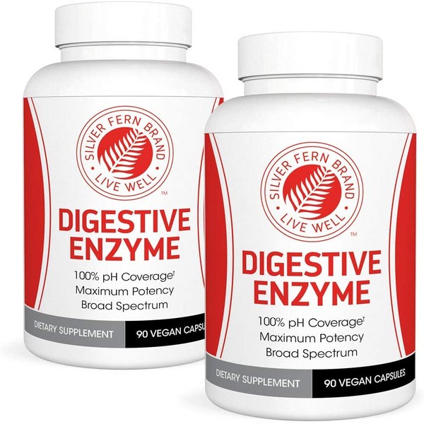 Silver Fern Brand Ultimate High Potency Digestive Enzyme Supplement - 2 Bottles - 100% Intestinal Coverage - Maximum Digestive Comfort - Improve Food Tolerability