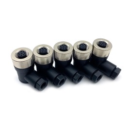 Fupiomeef 5 Pcs M12 8 Pin A Code Female Connector, IP67 Waterproof A Code Industrial Circular Connector Field Assembly Wireable Adapter Unshielded Right Angle Type Sensor for PG7 Cable 60V 4A