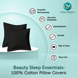 Cotton Metrics Linen 2 Pack Euro Pillow Shams 26x26 – 600 Thread Count 100% Organic Cotton Black Square Pillow Covers with 2 Inch Flange, Soft & Smooth Premium Hotel-Quality Pillowcases Set of 2