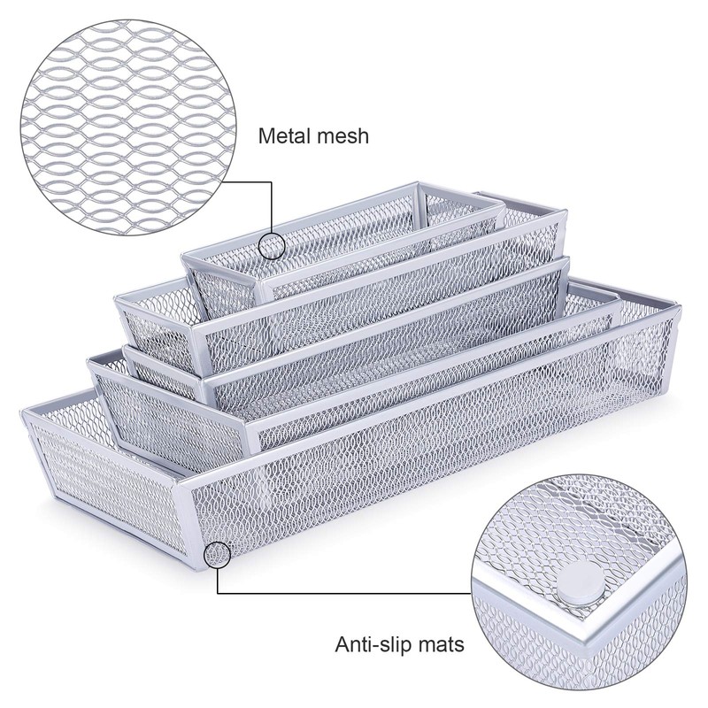 WuGeShop Mesh Silverware Tray Drawer Organizer, Kitchen Utensils Flatware with