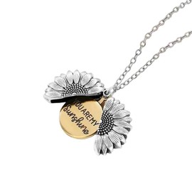 Bling Queen Women's Sunflower Locket Message Engraved Pendant Necklace, Pendant Necklace For Women, Trendy Sunflower Pendant Necklace, Sunflower Necklace For Girls, Sunflower Locket Pendant (Silver)