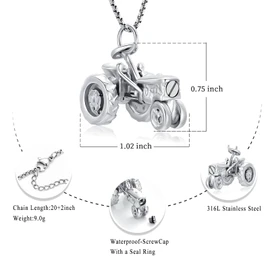 Oinsi Men Keepsake Jewelry Stainless Steel Farm Tractor Cremation Necklace For Ashes For Dad Memorial Urn Necklace Pendant, 316L, Crystal
