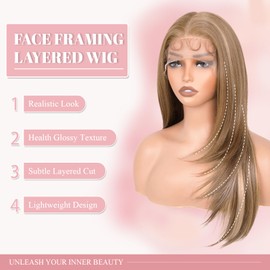 PREMPO 13x6 HD Lace Front Wigs for Women, Synthetic Wigs Wear and Go Glueless Wig with Baby Hair, Pre Plucked Layered Long Straight Wig, Heat Resistant (#3147 Highlight Blonde)