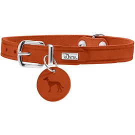 HUNTER Aalborg Dog Collar, Colour: Orange, Robust and Durable Leather, Strong Greasing, Ideal for Dog Sports and Everyday Life, with Leather Pendant, Made in Germany, Size: 42