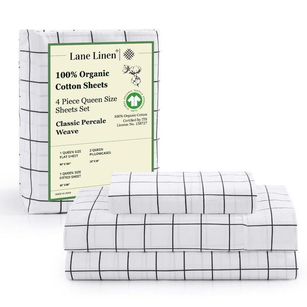 LANE LINEN 100% Organic Cotton Sheets Queen, 4-Piece Bed Sheets