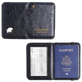 Jasenna Passport Holder with Airtag Slot, Airtag Passport Wallet for Men Women, Slim Leather Passport Holder Case Family for Travel Anti-Lost(1-Black)