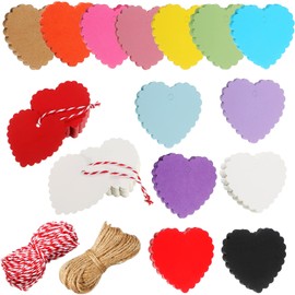 300 Pieces Gift Tags Heart Shape Kraft Paper Tags Hang Label Hanging Decoration with Strings for Holiday DIY Wrapping Supplies(Assorted Color)